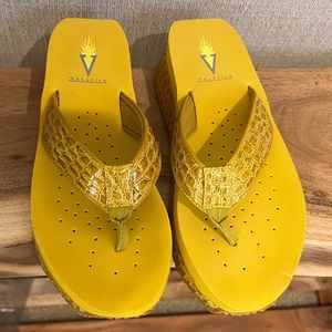 Volatile Mustard Mini Croco Wedge Sandals